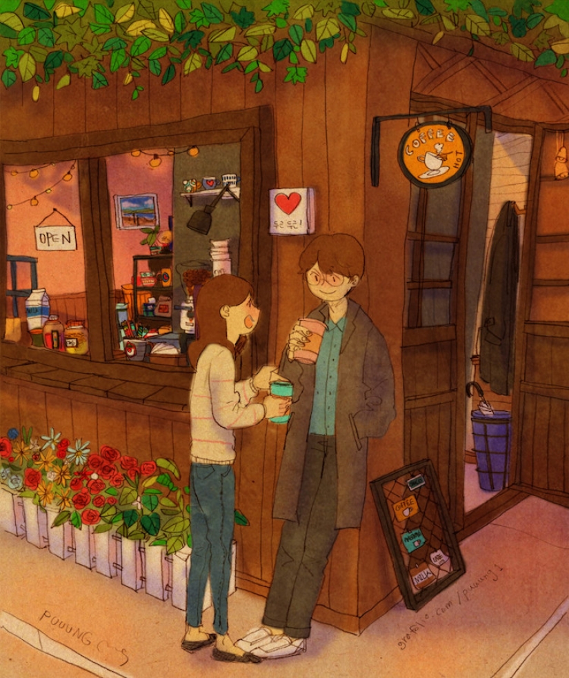 Warm watercolor illustrations about love from Korean artist