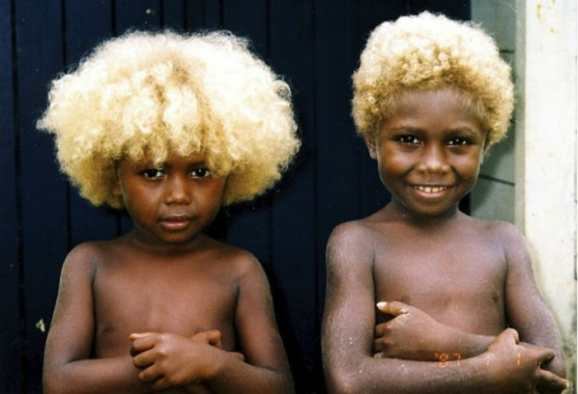 Where in Melanesia come from dark-skinned people with blond hair