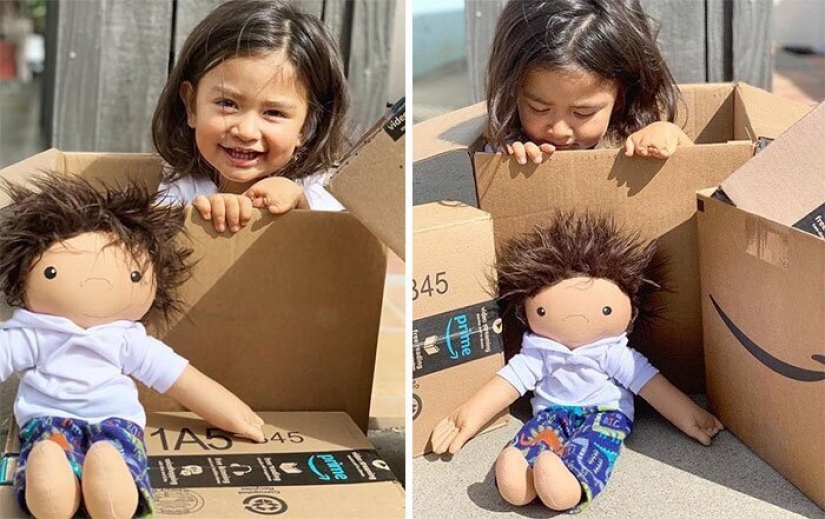 Woman sews a special doll for children with disabilities