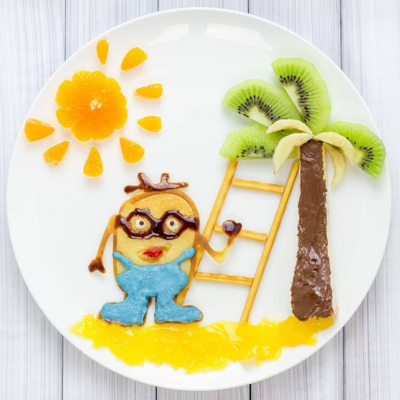 10 ways to turn children's Breakfast in the cartoon on the plate