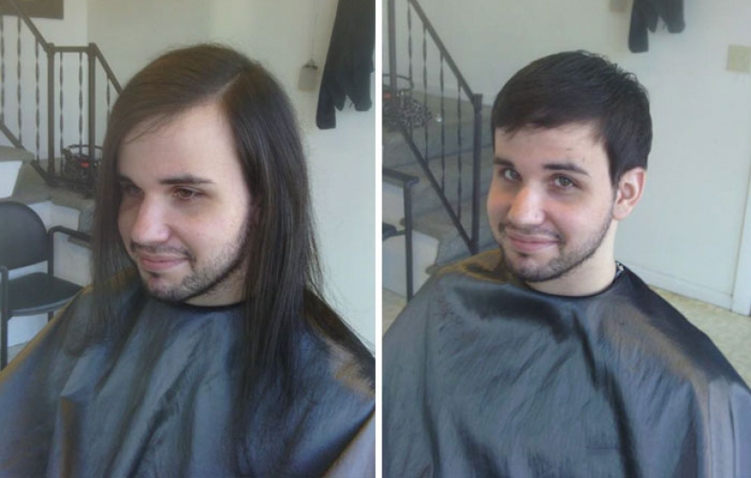 20 photos of people before and after they cut his long hair
