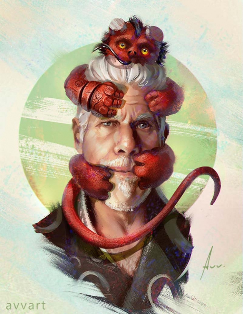 8 famous characters and their "totem" creatures from the artist Alexei Vinogradov