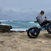 A man is developing an off-road "wheelchair" so his wife can travel to places she never knew existed