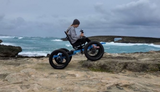 A man is developing an off-road "wheelchair" so his wife can travel to places she never knew existed