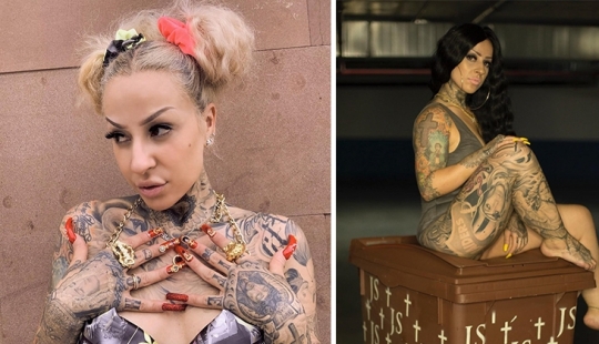 A model from Spain got her first tattoo at 15 and decided to paint the whole body with the help of her husband