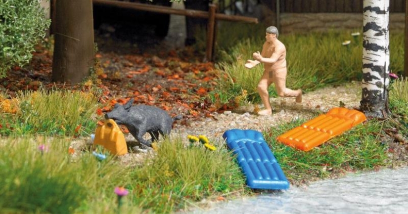 A naked German chased a wild boar and got into the photo. Now it is also a set of toys