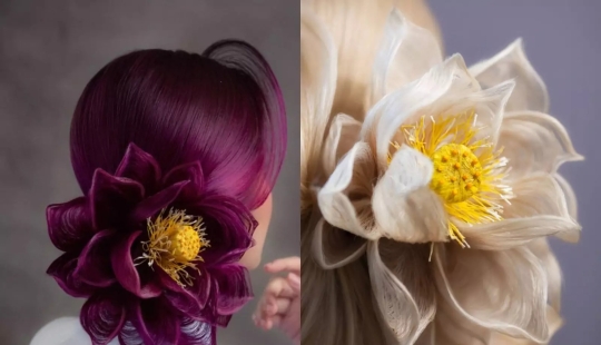 A talented hairdresser creates spectacular hairstyles in the form of flowers