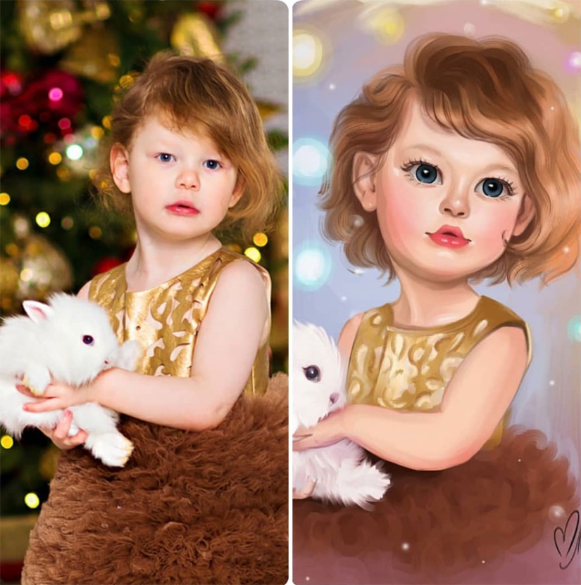 Adorable kids-cartoon characters on the drawings of Russian artist
