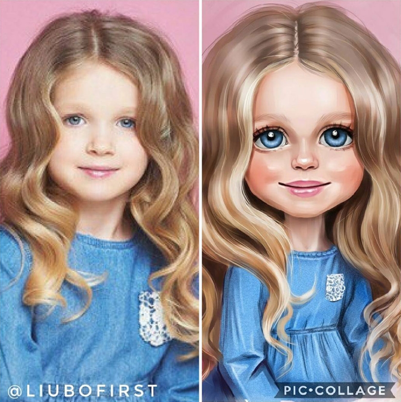 Adorable kids-cartoon characters on the drawings of Russian artist