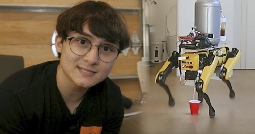 American blogger has taught a robot dog to write the beer into a glass