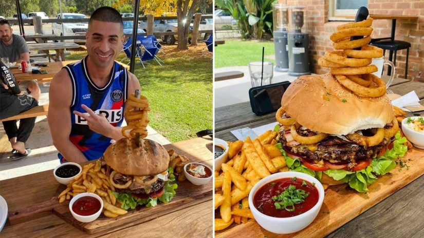 An Australian man broke a record by eating a 5-kilogram burger in half an hour and eating it with dessert