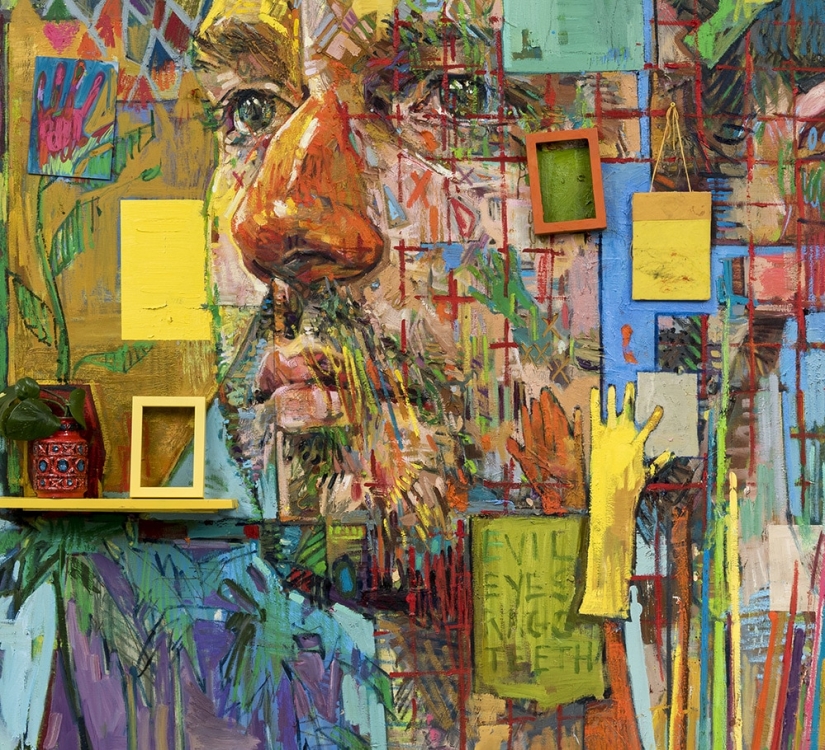 Andrew Salgado and his bold and vivid male portraits in mixed media