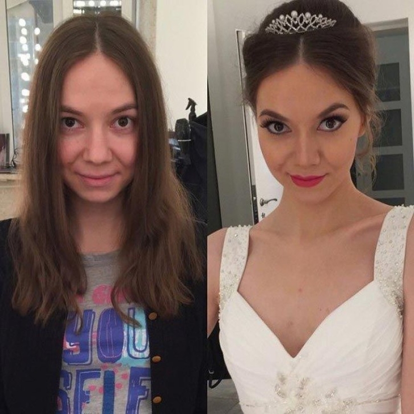 Another face: with the help of makeup, the makeup artist skillfully turns ordinary girls into real beauties