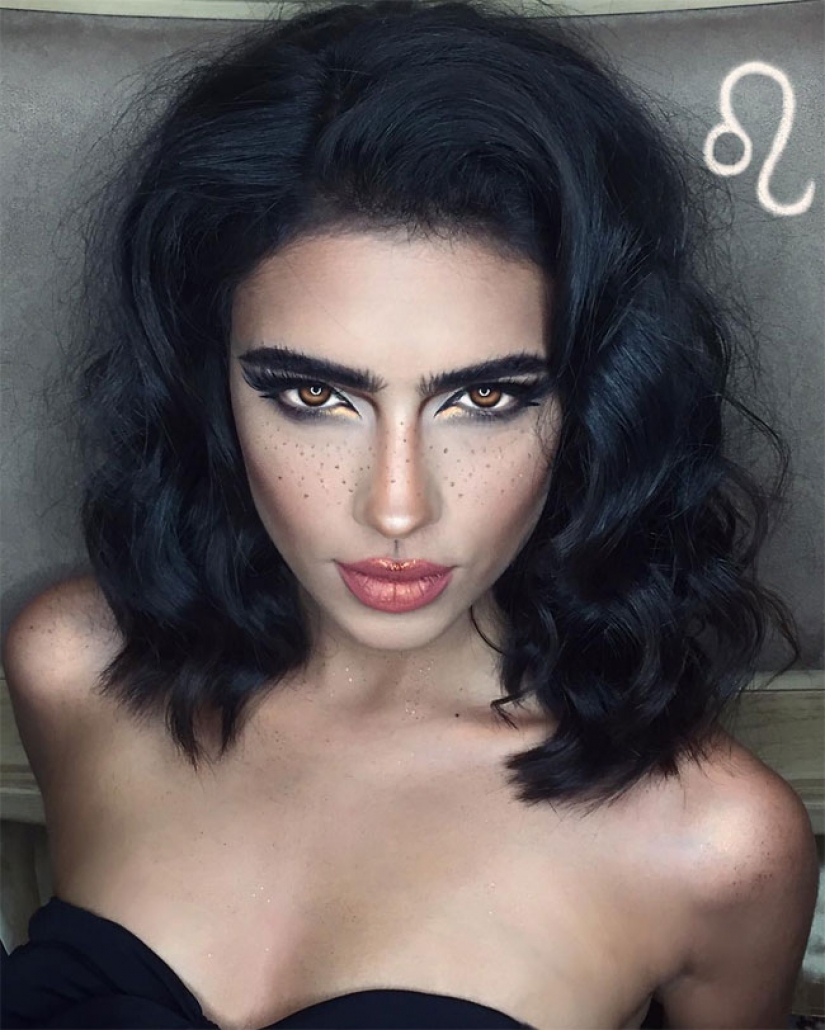 Artista iraní con un maquillaje hecho los signos del zodiaco, sexy