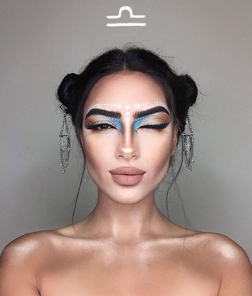 Artista iraní con un maquillaje hecho los signos del zodiaco, sexy