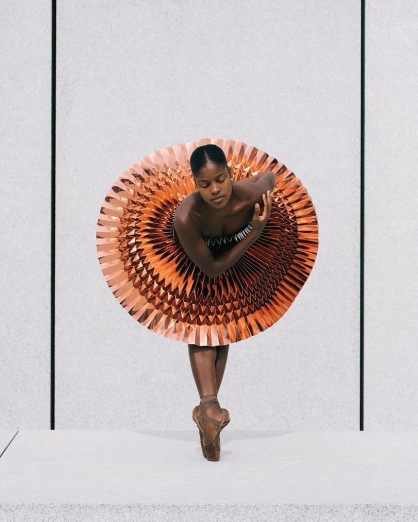 Ballerinas in origami tutus in an unusual photo project called "Plie"