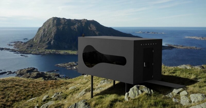 Bird boxes with views of the fjords and mountain ranges of Norway