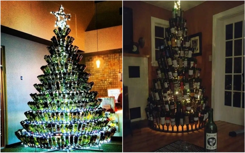 British Housewives collect bottles to make them a Christmas tree