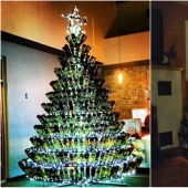 British Housewives collect bottles to make them a Christmas tree