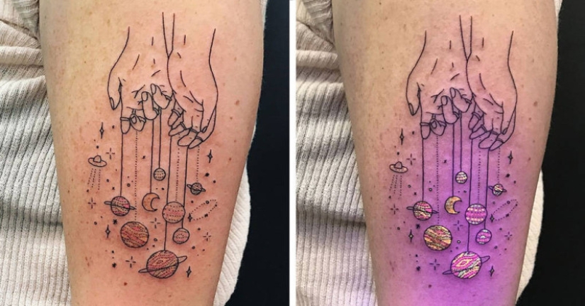 "Burn, burn, my star": tattoos that change under ultraviolet light