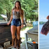 Chica ama la captura de peces grandes, pero su método de pesca es chocante, incluso los hombres