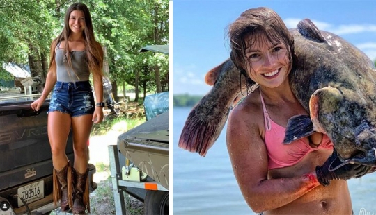 Chica ama la captura de peces grandes, pero su método de pesca es chocante, incluso los hombres