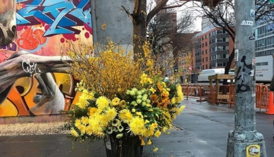 ¿Crimen o arte? Alguien está convirtiendo los botes de basura de la ciudad de Nueva York en floreros gigantes con flores.