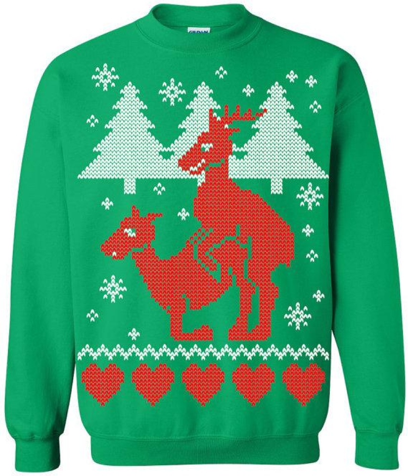 Depraved Santa and 29 more ugly Christmas sweaters.