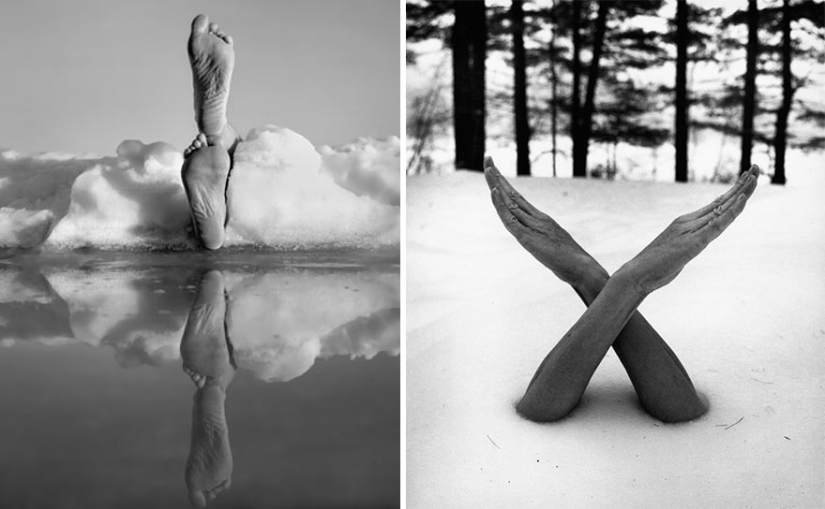 El fotógrafo utiliza su cuerpo desnudo para crear mundos fantásticos