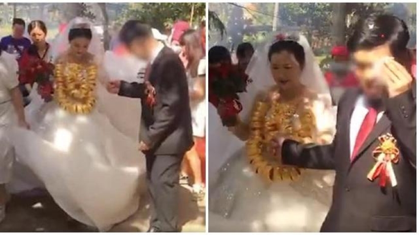 En China, la novia no podía caminar debido al peso de las joyas de oro