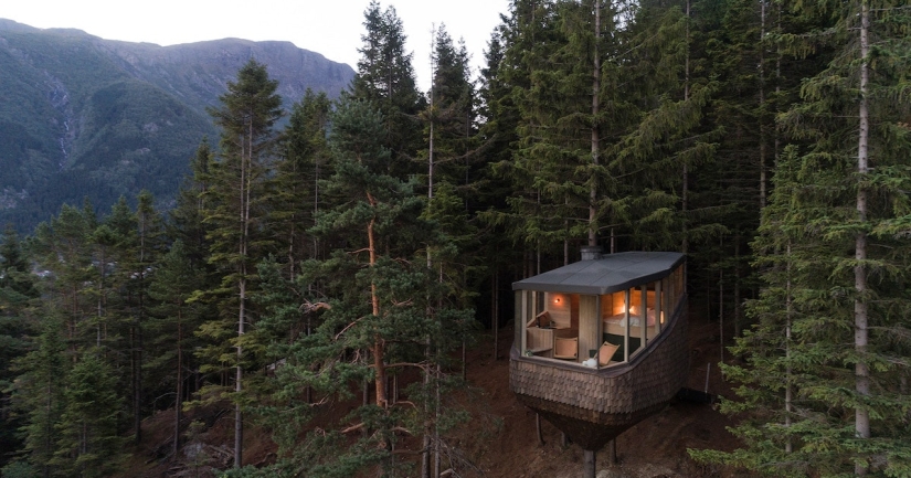 Exclusivas casas en los árboles Woodnest vapor en los bosques de noruega