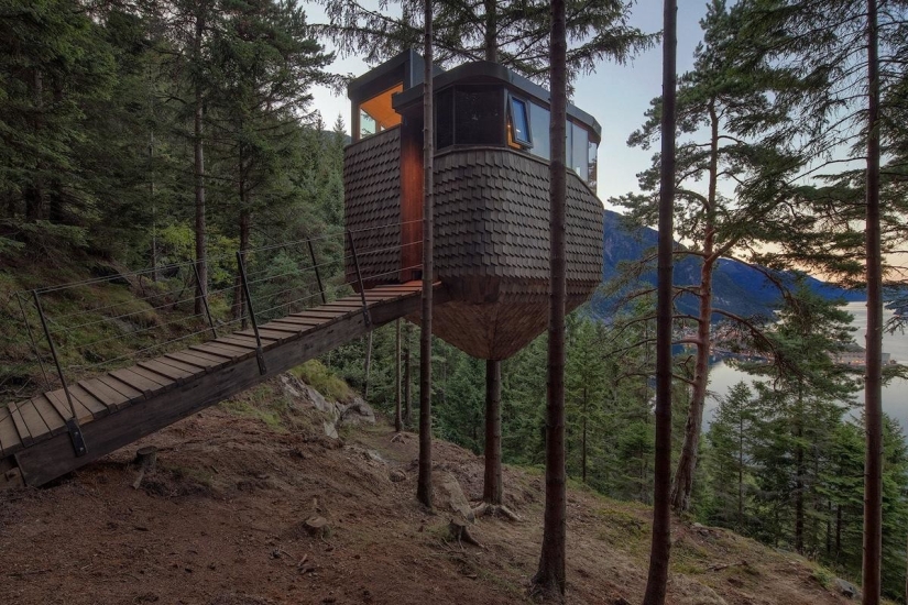 Exclusivas casas en los árboles Woodnest vapor en los bosques de noruega