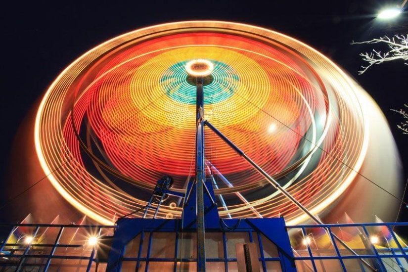 Ferris wheels on long exposure