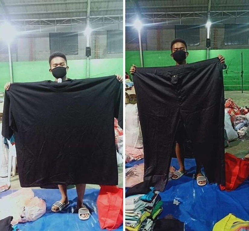 For goodness sake, and with a side bow: Filipinos who fled from the volcano, share photos of clothing donations