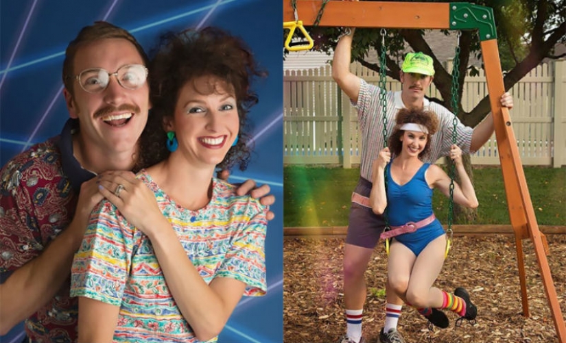 For the 10th anniversary of their marriage, the couple starred in a stupid photo shoot in the style of the 80s