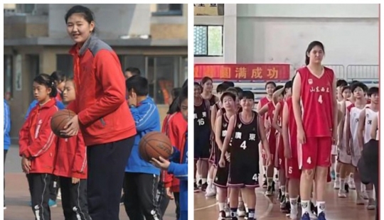 Future basketball star: A 14-year-old schoolgirl from China impresses with a huge growth