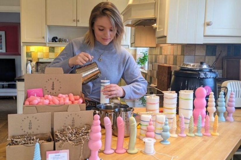 Girly startup in the kitchen: unemployed British woman makes indecent candles
