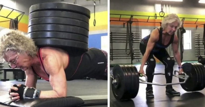 Granny on maximalki: 71-year-old powerlifter playfully presses the bar