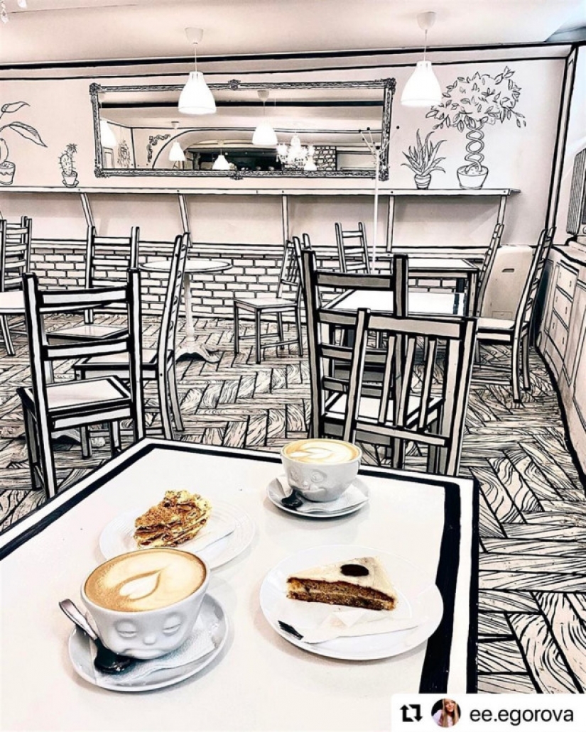 Ilusión en blanco y negro: ¿cómo es CHBKAFE, una cafetería "pintada" en San Petersburgo?