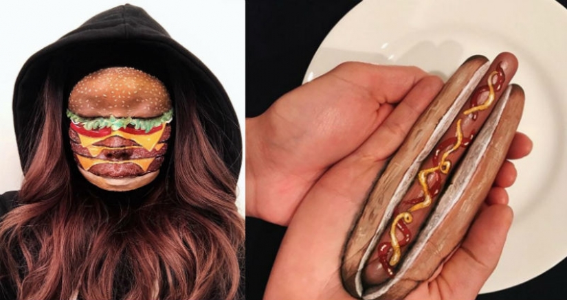 "I'm going to gnaw your face now": a Canadian make-up artist draws burgers, rolls and pizza on women's faces
