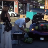 In Istanbul, the owner of a Lamborghini was selling watermelons from the trunk of his supercar