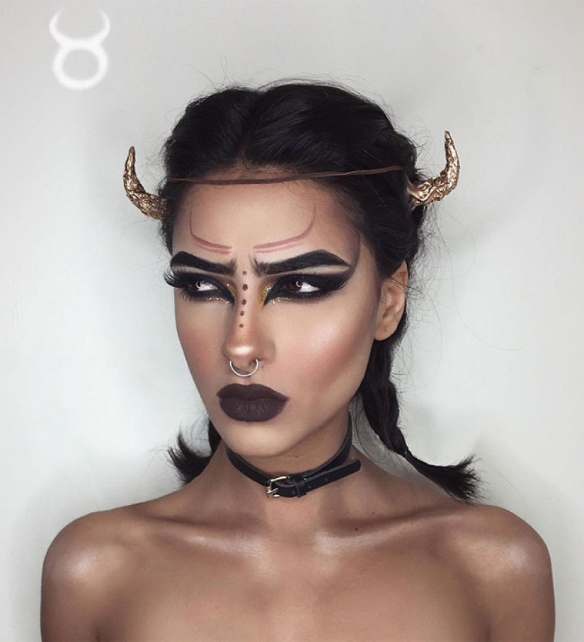 Iranian artist with a make-up made the signs of the zodiac, sexy