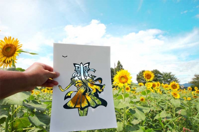 Japanese artist paints his illustrations with the help of nature