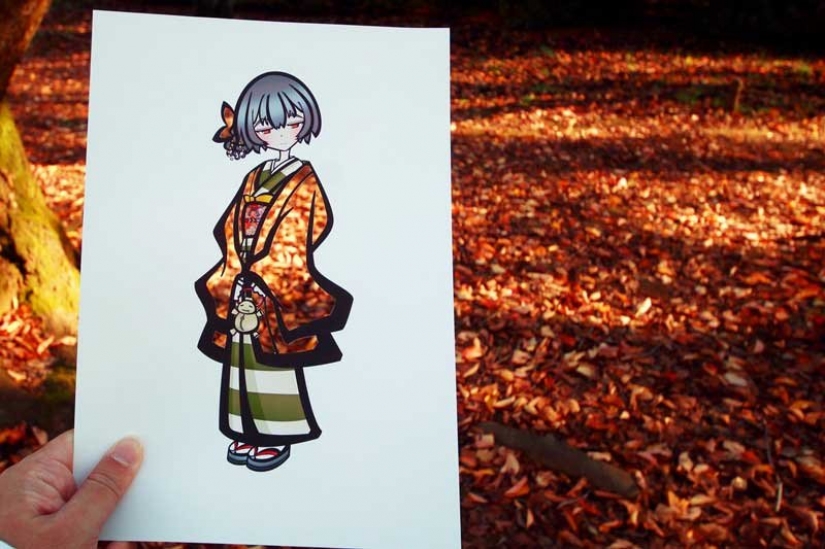 Japanese artist paints his illustrations with the help of nature