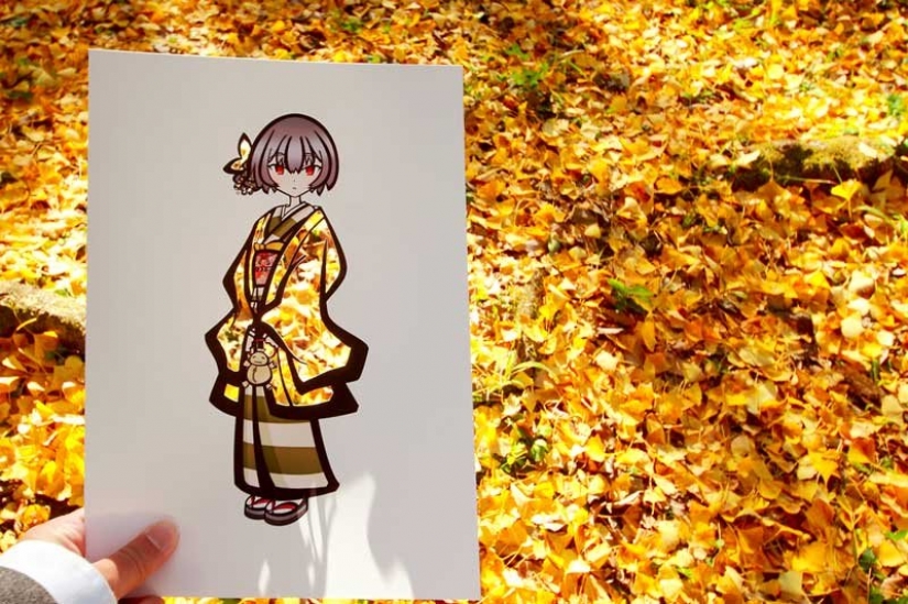 Japonés artista pinta sus ilustraciones con la ayuda de la naturaleza