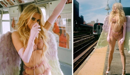 La modelo aprovechó de la cuarentena para hacer erótica sesión de fotos en el metro de nueva York