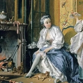 Ladies in bulky dresses: as in the past, women had to cope with toilet