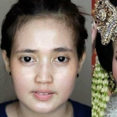 Los milagros de la boda maquillaje Asiático novias antes y después de maquillaje se vea como personas diferentes