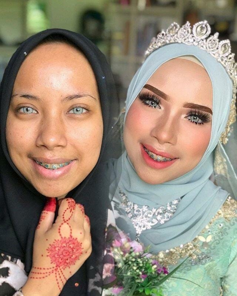 Los milagros de la boda maquillaje Asiático novias antes y después de maquillaje se vea como personas diferentes