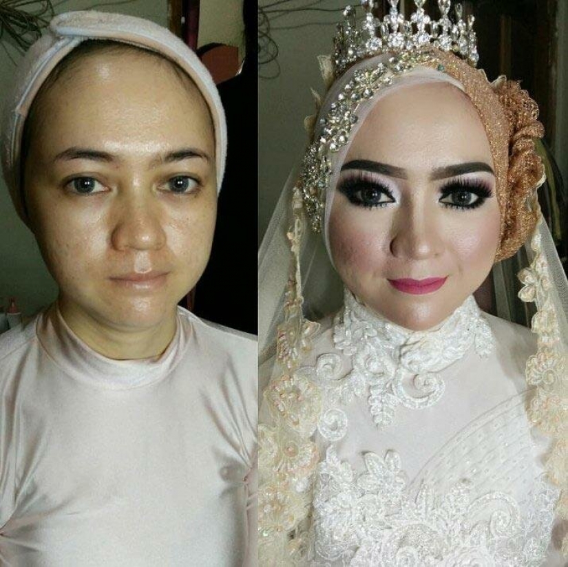 Los milagros de la boda maquillaje Asiático novias antes y después de maquillaje se vea como personas diferentes